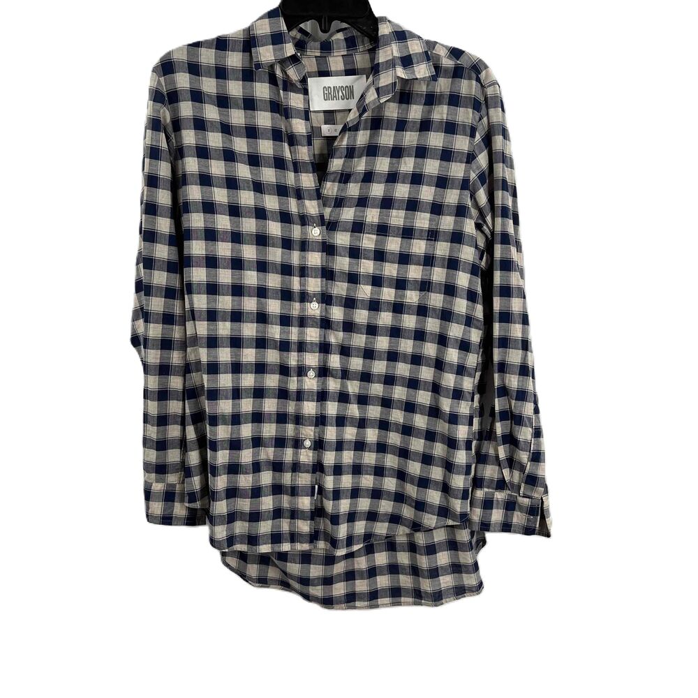 Grayson Blue Beige Plaid Cotton Long Sleeve Button Down Hero Shirt Women Size XS